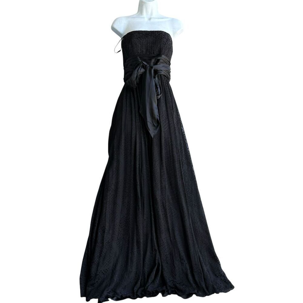 BCBGMAXAZRIA Black Combo Formal Dress Size 10 Strapless Evening Elegant Belted
